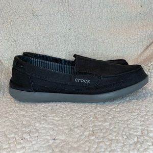Crocs Shoes Womens 11 Walu Casual Comfort Slip On Loafer Black Fabric Moc Toe